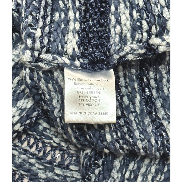 EILEEN FISHER Sweater Top Crochet Style V-Neck Soft Lightweight Cozy Indigo Blue - Picture 10 of 12